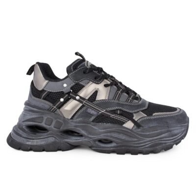 BUFFALO ΑΝΔΡΙΚΑ ΥΦΑΣΜΑΤΙΝΑ SNEAKERS TRIPLET HOLLOW VNTG BLACK/SILVER VEGAN NAPPA/MESH