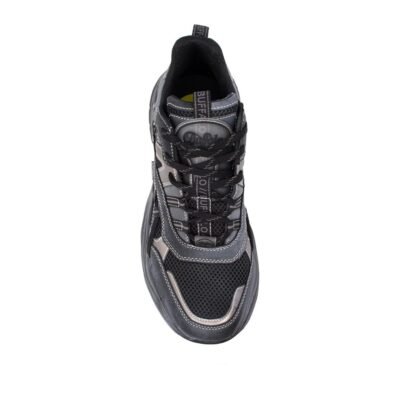 BUFFALO ΑΝΔΡΙΚΑ ΥΦΑΣΜΑΤΙΝΑ SNEAKERS TRIPLET HOLLOW VNTG BLACK/SILVER VEGAN NAPPA/MESH - Image 6