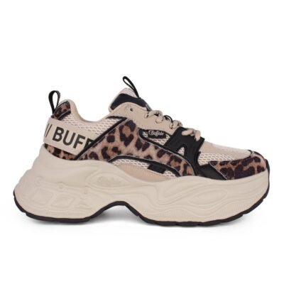 BUFFALO ΓΥΝΑΙΚΕΙΑ SNEAKERS PARA BEIGE/BLACK/LEO VEGAN NAPPA/NUBUCK