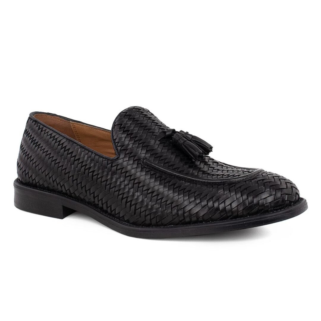 PHILIPPE LANG ΑΝΔΡΙΚΑ ΔΕΡΜΑΤΙΝΑ ΠΛΕΧΤΑ LOAFERS 4148 BLACK - Image 2