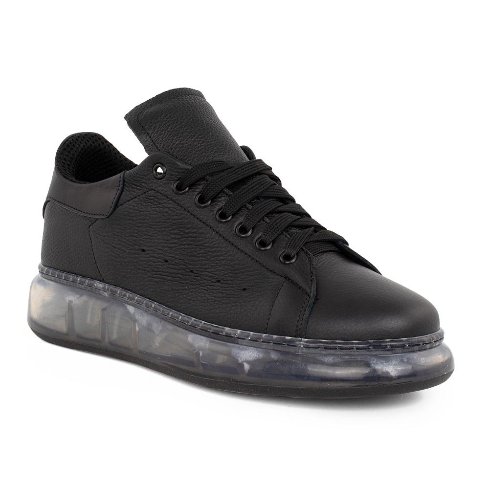 PERLAMODA ΑΝΔΡΙΚΑ ΔΕΡΜΑΤΙΝΑ SNEAKERS REY1CT ΜΑΥΡΑ ΜΕ ΔΙΑΦΑΝΗ ΣΟΛΑ - Image 2