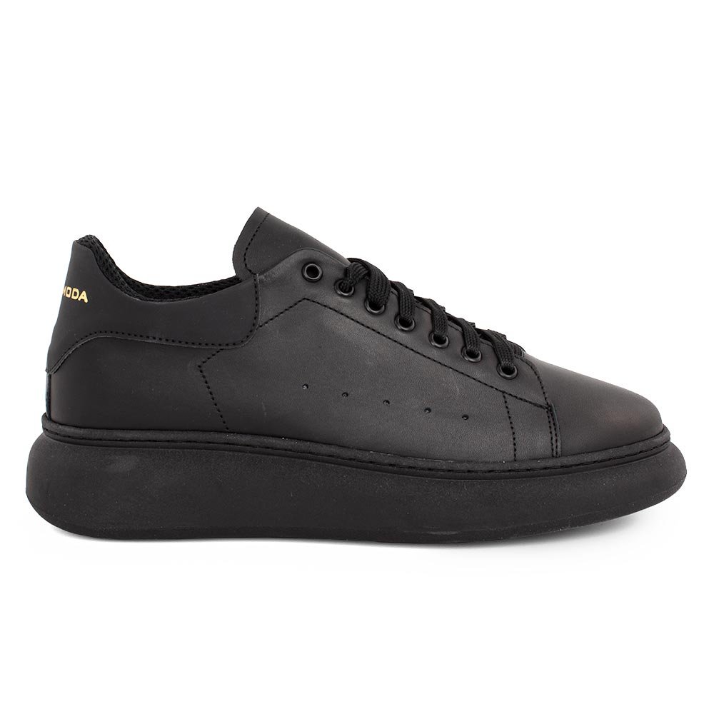 PERLAMODA ΑΝΔΡΙΚΑ ΔΕΡΜΑΤΙΝΑ SNEAKERS REY1K ΜΑΥΡΑ ΜΕ ΜΑΥΡΗ ΣΟΛΑ
